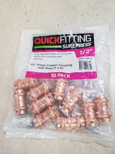 QuickFitting 1/2" Press in. X 1/2" D Press in. Copper Coupling with Stop 10 Pack