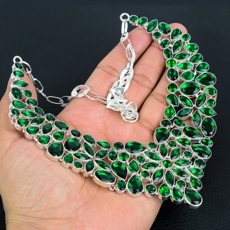 Green Peridot Gemstone Handmade 925 Sterling Silver Jewelry Necklace 18" - Image 2 of 4