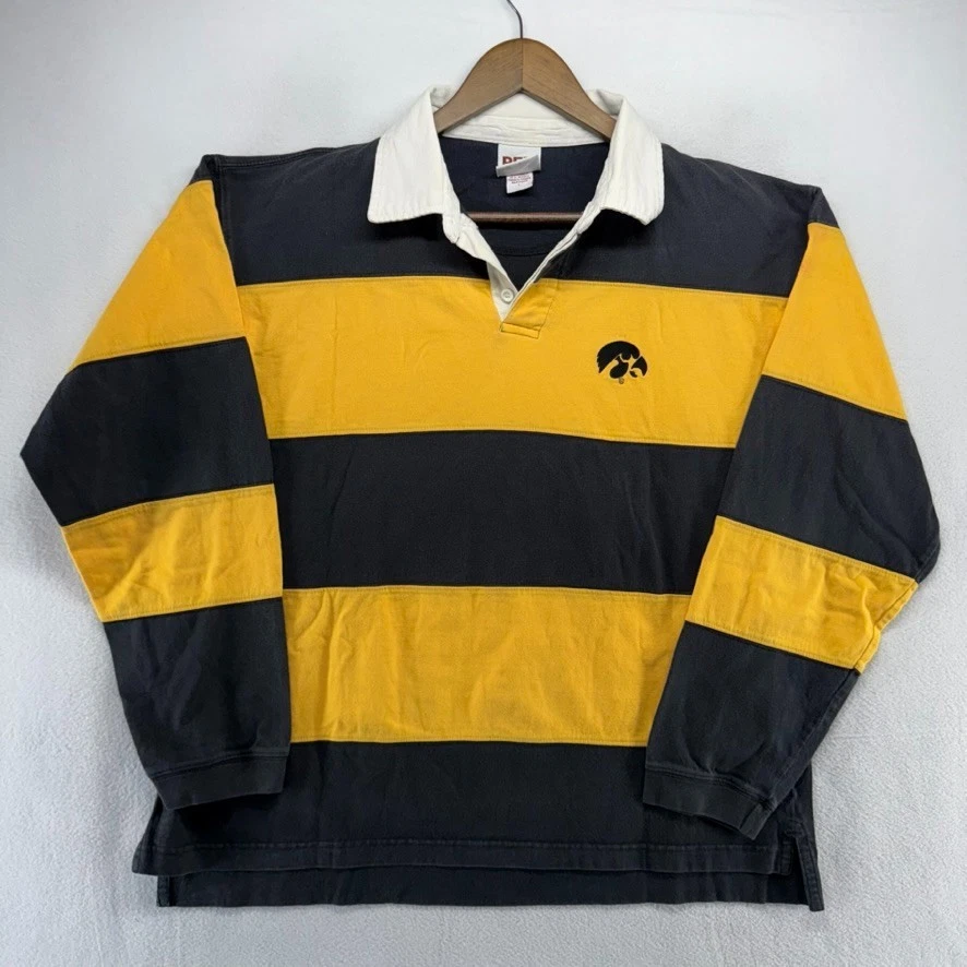 Vintage Iowa Hawkeyes Rugby Shirt Men's large yellow Black Colorblock Y2k Logo - Image 2 of 4