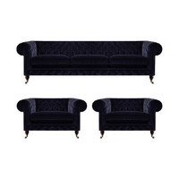 Blaue Chesterfield Couchgarnitur Designer 3-Sitzer 2X Polstersessel 3Tlg