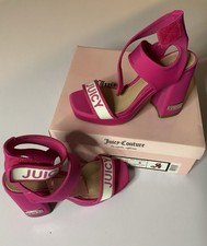 Juicy Couture Pink  White Logo Platform Block Heel Ankle Strap Sandals 6