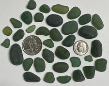 LOVELY NE ENGLAND TEAL GREEN SEA GLASS LOT GENUINE SURF TUMBLED 35 PIECES!! #108