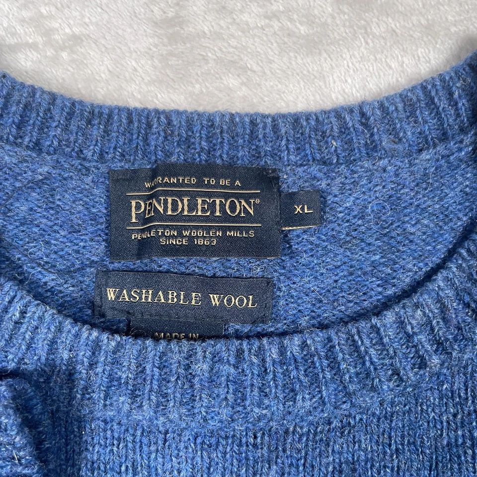 Pendleton Sweater Mens Large/Extra Large Shetland Wool Crewneck Pullover Blue - Image 3 of 4