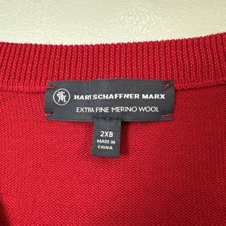 HART SCHAFFNER MARX Mens Extra Fine Merino Wool Sweater Vest Red Size 2XB #003 - Image 3 of 4