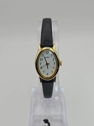 Vintage Timex Cavatina Gold Tone Oval Womens Watch Leather Petite New Battery