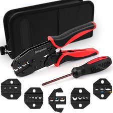 Ratcheting Crimping Tool Set, 6PCS Interchangeable Jaws Wire Crimper Tools wi...