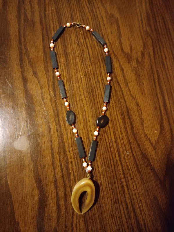 Vintage Bone And Horn Necklace, 22" Long