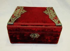 NAPOLEON III RED VELVET JEWELRY BOX Antique Inlaid Box