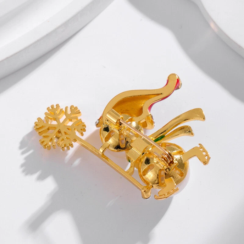 Women Christmas Ice Skating Snowman Brooch Imitation Pearl Crystal Rhinestone - Image 4 of 4