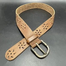 Brown Laser Cut Windmill Design Vermillion Leather Belt Womens L? 1.5” Wide