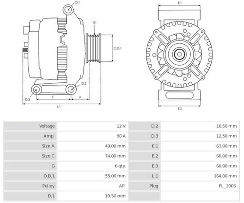 Alternator 12V/90A MAZDA 6 Hatchback 1.8 JA1705 - Picture 3 of 3