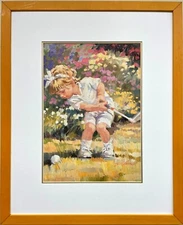 Corinne Hartley "Practice Makes Perfect" New CUSTOM FRAMED Art Cute Kids Golf