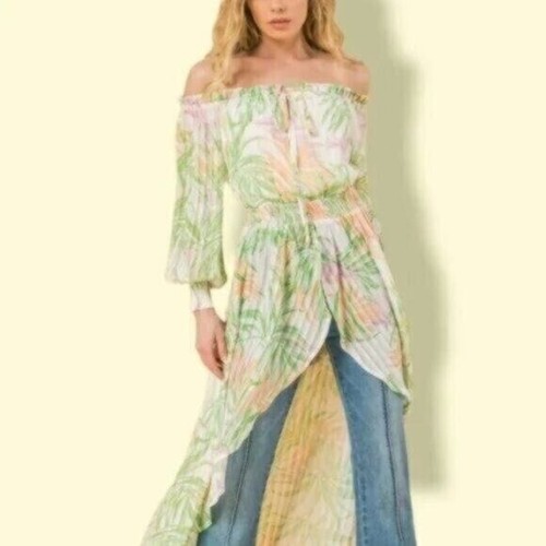 Flying Tomato Tropical Floral Off Shoulder Dress Blouse Size Small Women - Picture 5 of 5