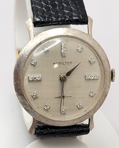 Vintage Hamilton Solid 14K White Gold Art Deco Wrist Watch Diamond Dial Markers - Picture 2 of 13