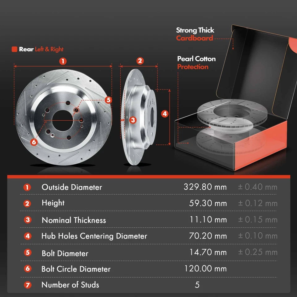 Rotores de freno perforados delanteros y traseros para Honda Pilot 2016-2022 Ridgeline 2017-2023 Foto 3 de 4