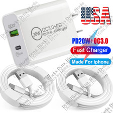 QC 3.0 Fast Wall Charger 20W PD Power Adapter USB Cable For iPhone 14 13 12 11 8