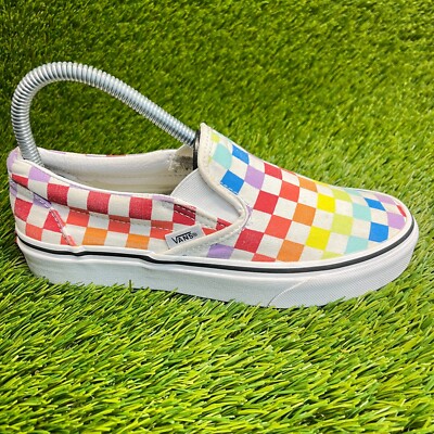 Vans Slip On Rainbow Checkerboard Womens Size White