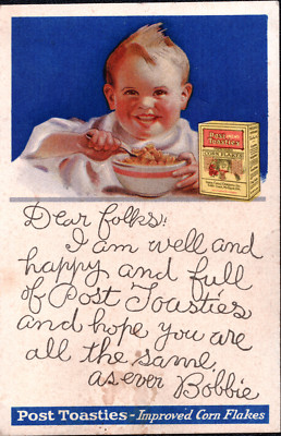 1924 POST TOASTIES - IMPROVED Corn Flakes Postum Cereal Advertising Postcard