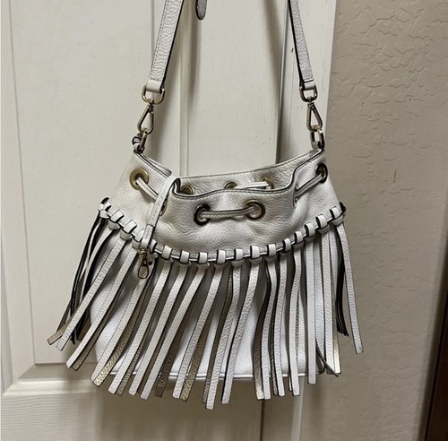 Michael Kors Christie Messenger Fringe Bag In White & Gold - Picture 2 of 7