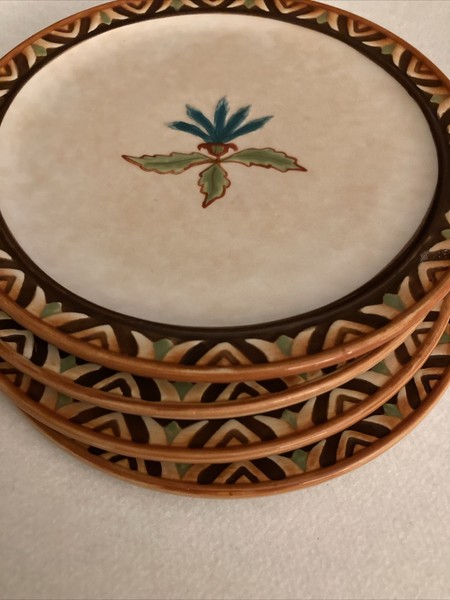 "Juego de 4 platos de fiesta Fitz & Floyd Global Market plato de aperitivo floral agave 6"""
