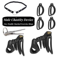 Double Ring Jurassic Design Chastity Cage Device Anti Cheating Male Ring Lock US