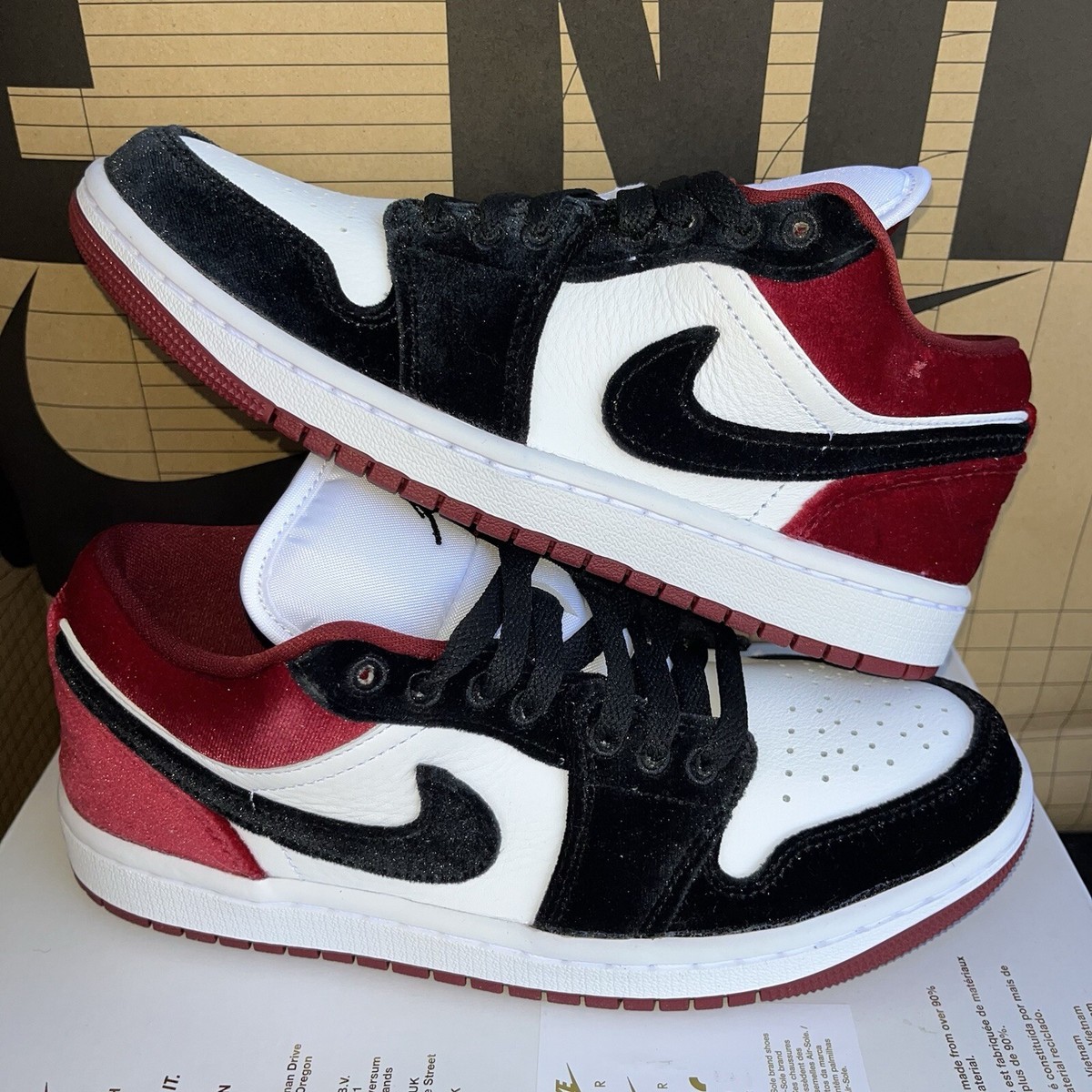 NEW Nike Air Jordan 1 Low SE NBY Velvet Black White Red NEW Nike Air Jordan 1 Low SE NBY Velvet Black White Red