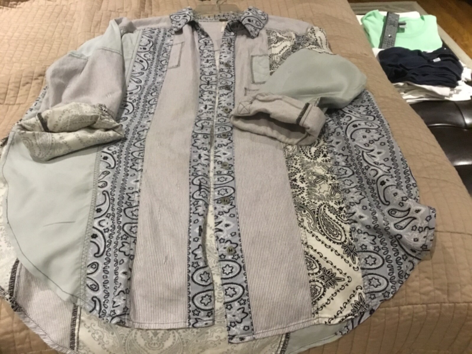 Free People Casual button up patchwork shirt, blu… - image 4