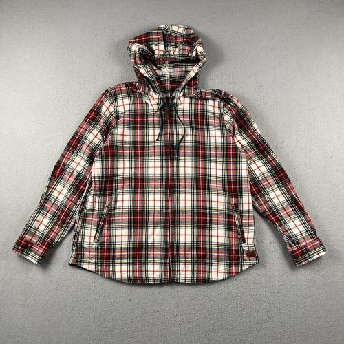 LL Bean Scotch karierter Flanell-Hoodie Damen Large mehrfarbig durchgehender Reißverschluss