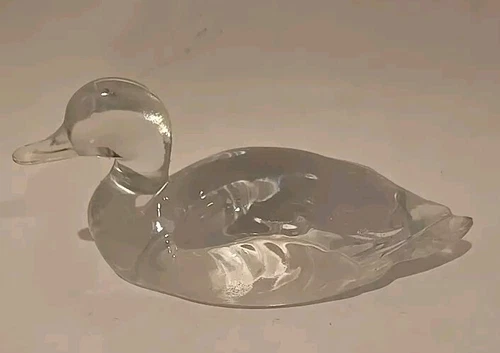 Vintage 1980's Fenton Clear  Glass Mallard Duck Paperweight Figurine 5" Sticker