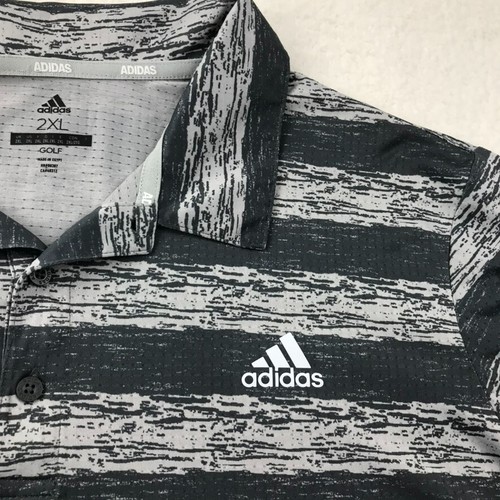 Adidas Polo Shirt Mens 2XL XXL Gray Striped Golf Performance Breathable - Picture 4 of 12