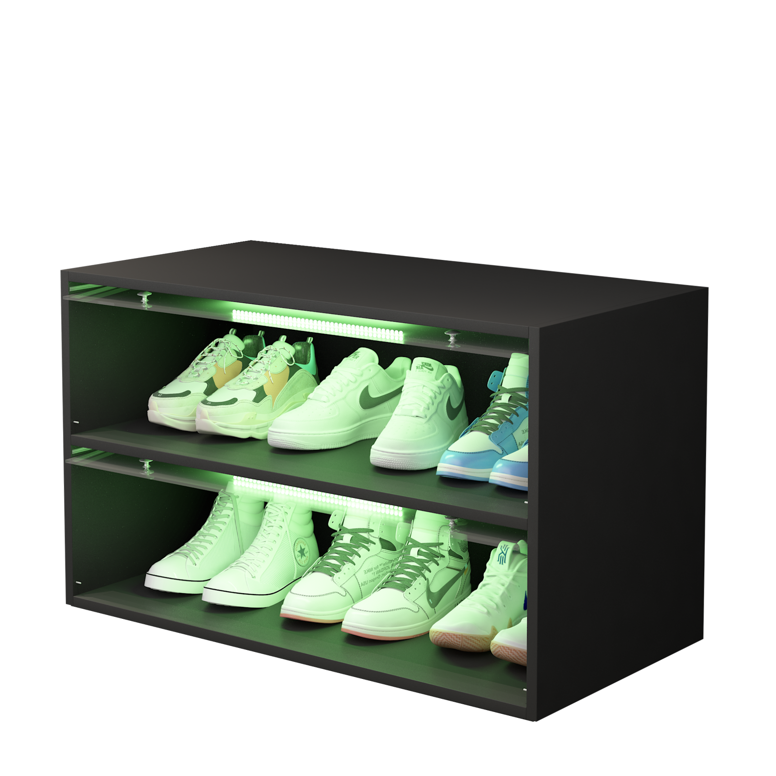 Black Glass Door Shoe Box Storage For Sneakers With RGB Led