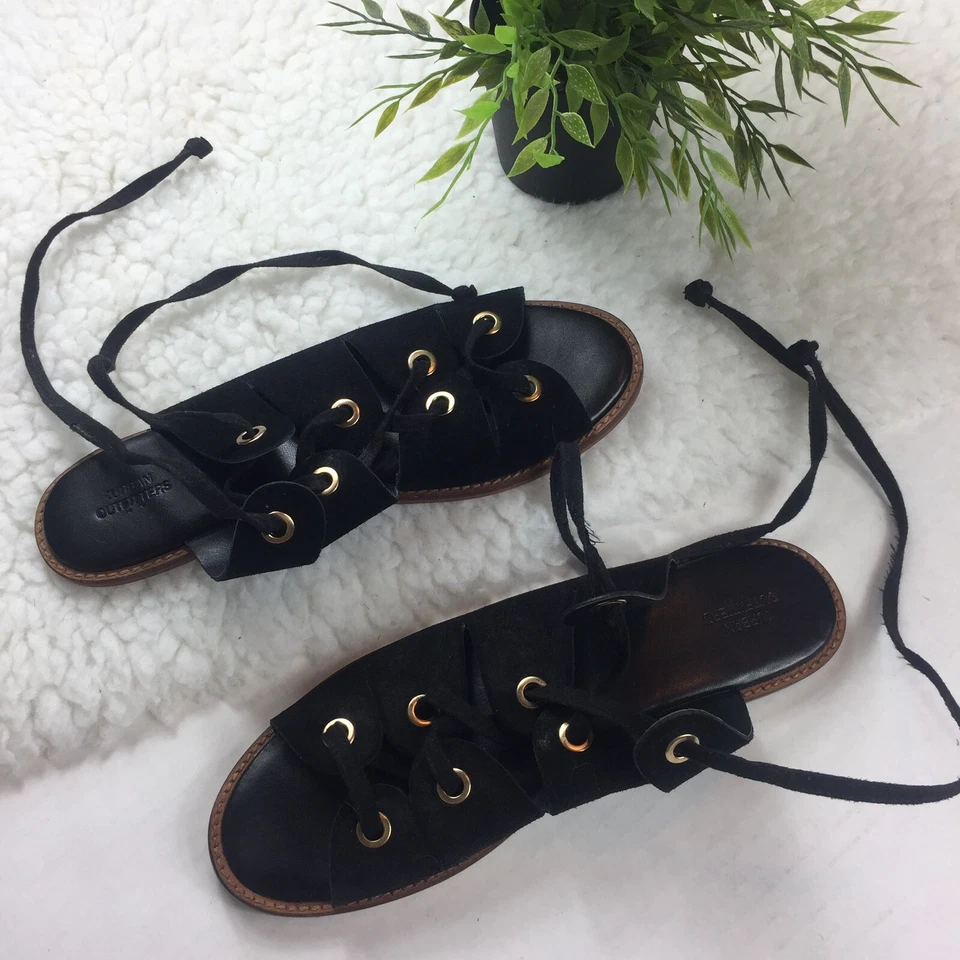 Urban Outfitters Sandals Women’s Size 9 Bonnie Lace-Up Black Suede Rivet Grecian - Image 3 of 4