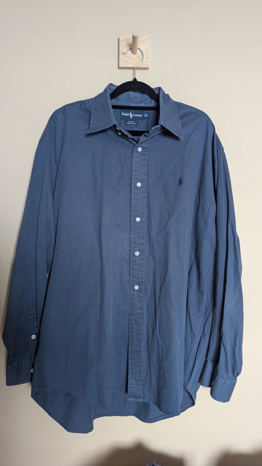 Ralph Lauren Blake Button Down Blue Long Sleeve Shirt Mens  100% Cotton.Size L
