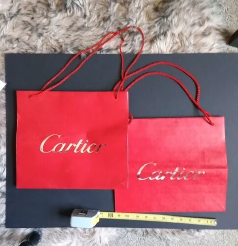 2-AUTHENTIC Cartier Red Silver Logo Shopping Paper