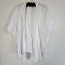 Love And Confuse Womens White Linen Short Sleeve Open Kimono Cardigan Medium