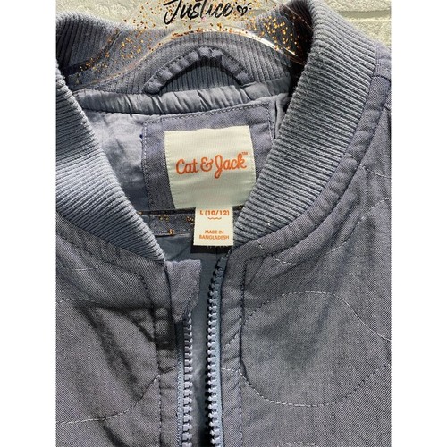 Cat & Jack Kids Blue Quilted Chambray Puffer Jacket Size Lg 10/12 - Picture 2 of 5