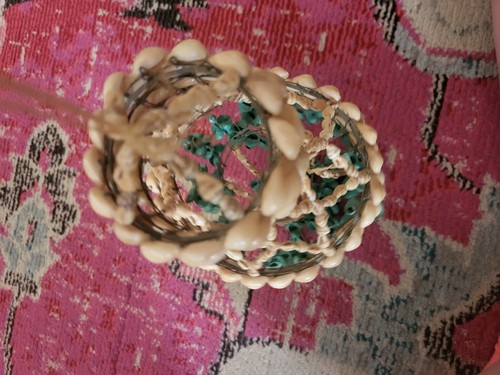 Small 14" blue & white seashells shell hanging vintage retro chandelier beach - Picture 2 of 3
