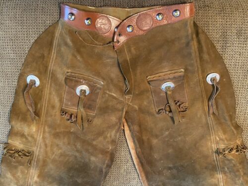 Antique Western Leather Chaps: 1930s Buck Jones Ranger Club of America (Sz 14)