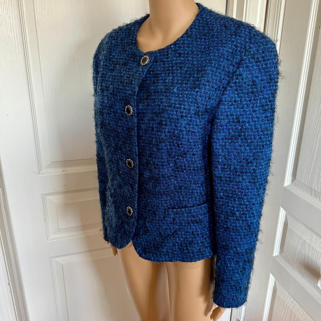 VTG 70s Blue Multi Pendleton Wool Blazer Silver-t… - image 2