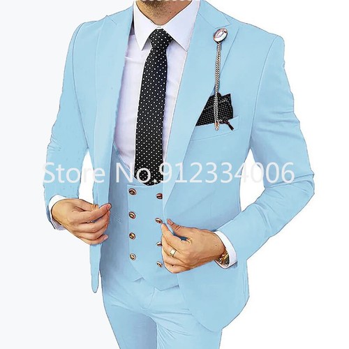 Formal Men 3 Piece Wedding Suits Wedding Suit Costume (Blazer+Pants+Vest) - Picture 13 of 42