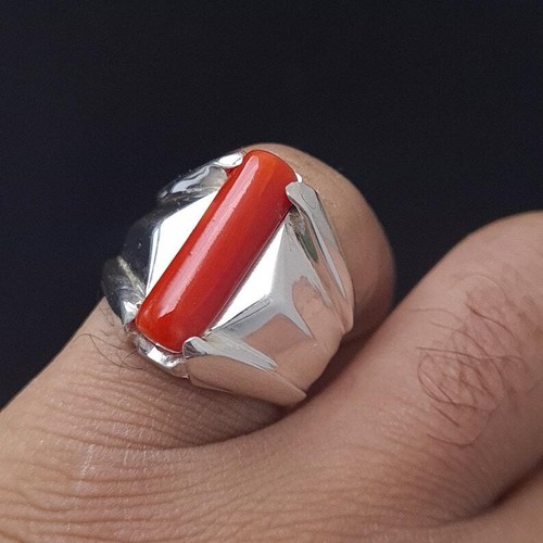 Big Real Dark deep Beautiful Coral Ring Coral Rings For Men Coral stone gift men - Picture 8 of 9