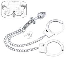 Handcuff Anal Plug Butt Bondage Metal Restraint Fetish SM BDSM Adult Sex Toys US