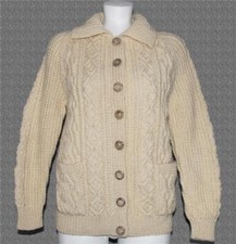 VTG HOUSE OF TWEED Thick Textured Fisherman's Chunky Cream Cable Cardigan Wm M 