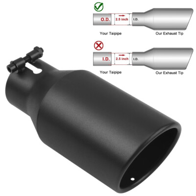 1pc/2pc Stainless Steel Exhaust Tip 2.5'' Inlet - 4'' Outlet -9'' Long Black/Silver