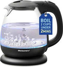 Elite Gourmet 1L Glass Electric Kettle 1100W BPA Free Cordless Auto Shut Off