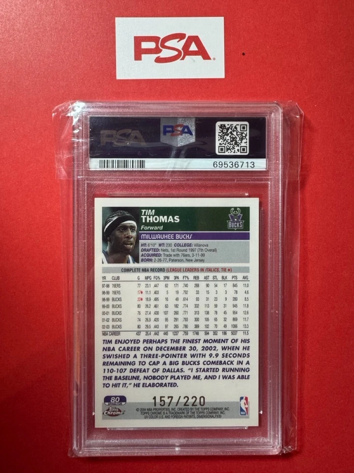 2003 Topps Chrome Xfractor PSA 9 Tim Thomas #80 157/220 - Image 2 of 2