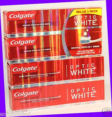 4 Colgate Optic White SPARKLING MINT Fluoride Toothpaste SAME INGREDIENT -STRIPS