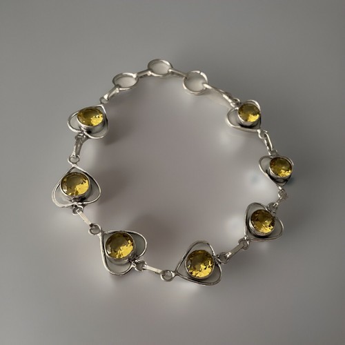 Citrine Hearts Crystal bracelet 24cm Long- 925 Sterling Silver Plated-New - Picture 1 of 4