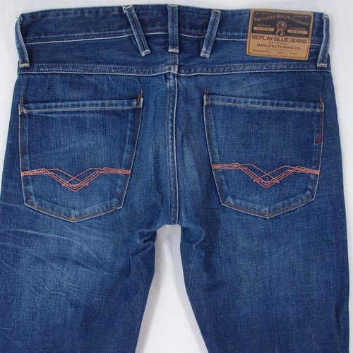 Hombres Replay M914 ANBASS Ajustado Tapered Azul Jeans W32 L30 - Imagen 3 de 7