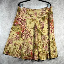 Lauren Ralph Lauren Skirt Womens 12 Tan Paisley Linen Quiet Luxury Art Pockets
